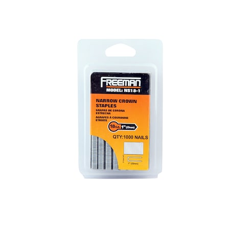 Freeman Staples, 18 ga, Narrow Crown, 1 in Leg L, Steel NS18-1